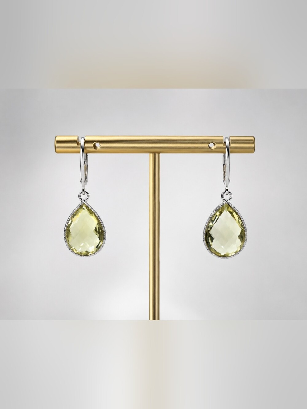 Vintage 925 Sterling Silver Pale Yellow Faceted Teardrop Earrings